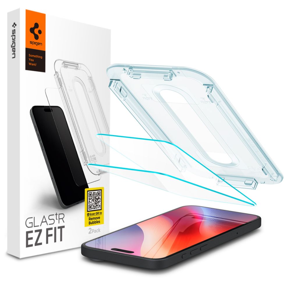 Spigen GlastR EZ FIT schermbeschermfolie voor Apple iPhone 17 Pro / 17 / 16 Pro, Gehard Glas, Volledige Lijm, Set van 2 stuks