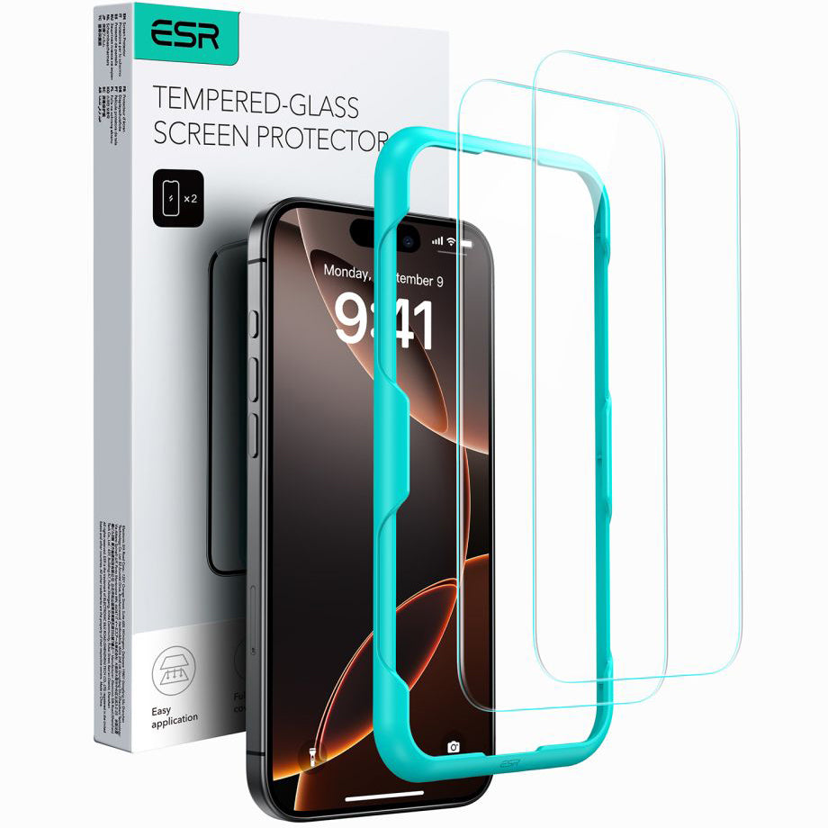 ESR schermbeschermfolie voor Apple iPhone 16 / 15, Gehard Glas, Volledige Lijm, Set van 2 stuks, Zwart