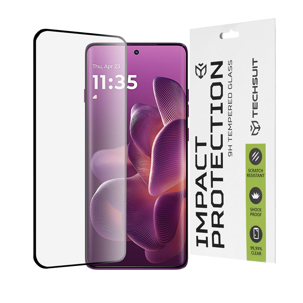 Techsuit schermbeschermfolie voor Motorola Edge 60 Pro, gehard glas, volledige lijm, 111D, zwart
