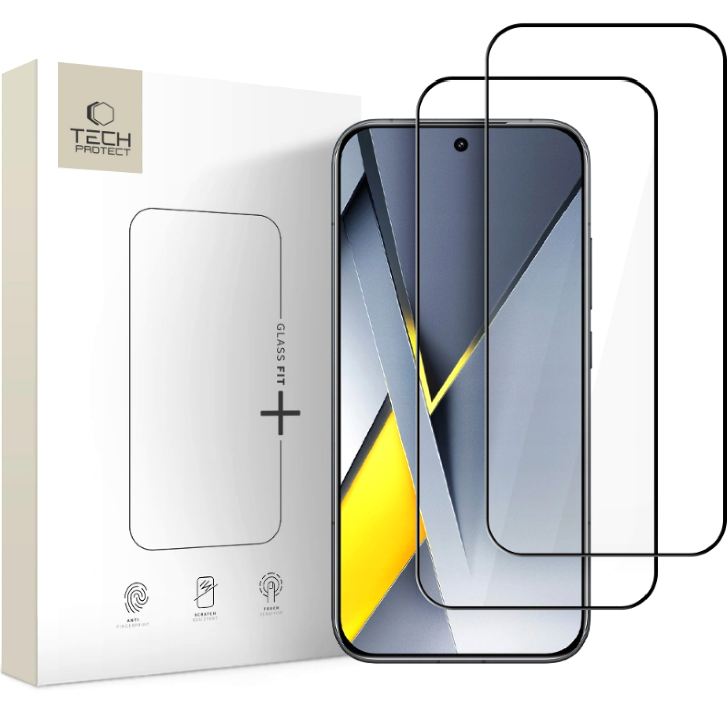 Tech-Protect FIT+ schermbeschermfolie voor Xiaomi Poco F8 Pro, Gehard Glas, Volledige Lijm, Set van 2 stuks, 2.5D, Zwart