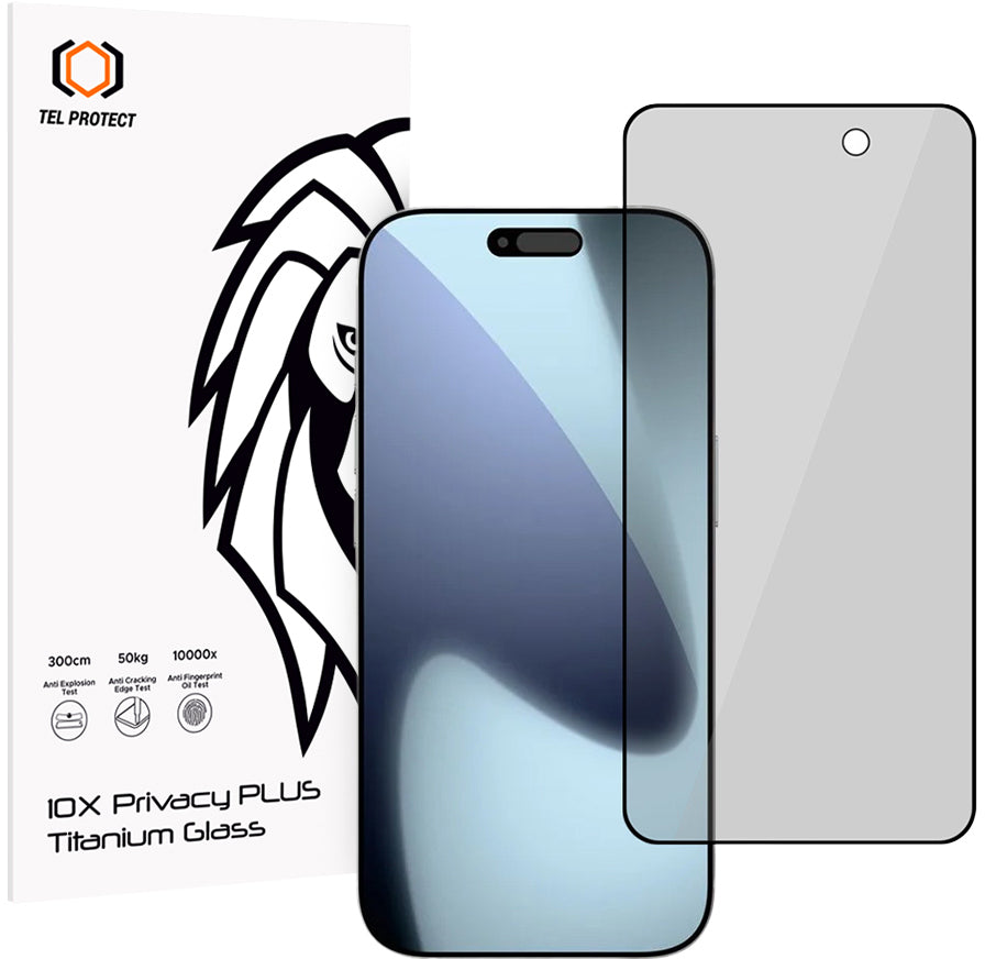 Tel Protect 10X Plus Titanium privacy-schermbeschermer voor Apple iPhone 17 Pro, gehard glas, volledige kleeflaag
