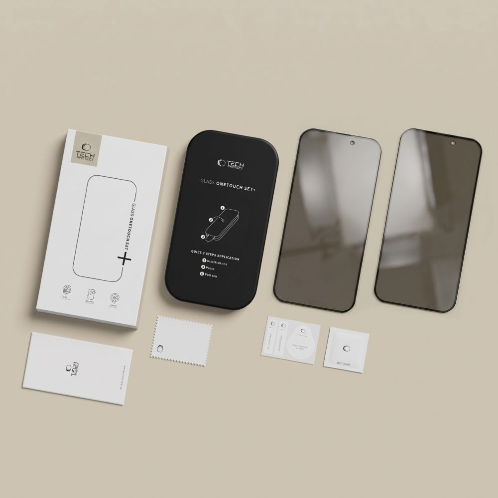 Privacy Tech-Protect OneTouch schermbeschermfolie voor Apple iPhone 18 Pro Max, gehard glas, volledige lijm, set van 2 stuks