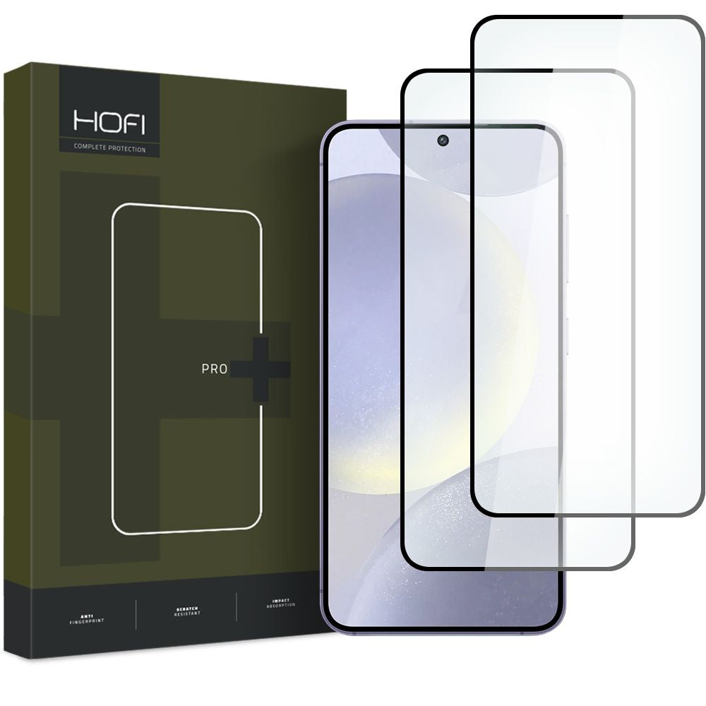 Schermbeveiligingsfolie HOFI Glass PRO+ voor Samsung Galaxy S24 S921, Gehard Glas, Volledige Lijm, Set van 2 stuks, 2.5D, Zwart