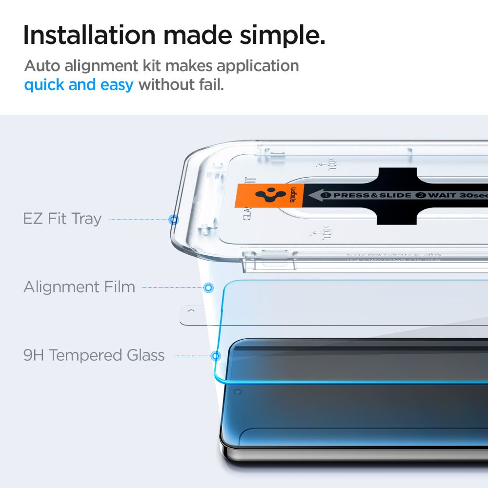 Beschermfolie Spigen GlastR EZ FIT voor Samsung Galaxy S25+ S936 / S24+ S926, Gehard Glas, Volledige Lijm, Set van 2 stuks AGL07432