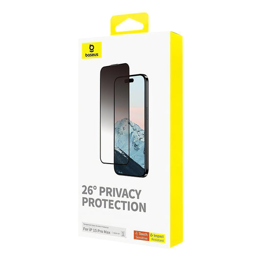 Privacy Screen Protector Baseus Diamond voor Apple iPhone 15 Pro Max, beschermend glas, volledig gelijmd P60057405203-03