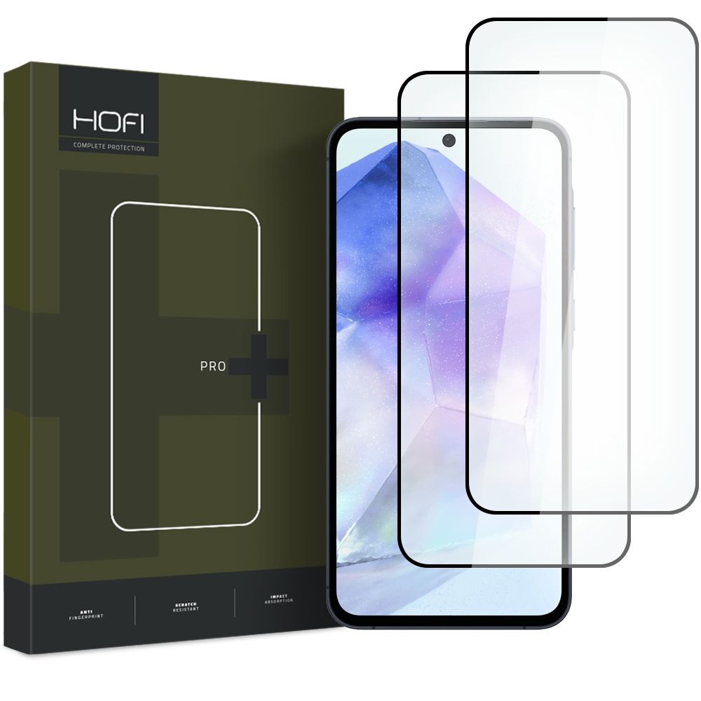 Beschermfolie HOFI Glass PRO+ voor Samsung Galaxy A55 5G A556 / A35 5G A356, Gehard Glas, Volledige Lijm, Set van 2 stuks, 2.5D, Zwart