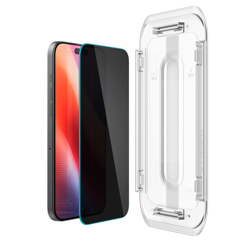 Privacy Screen Protector Spigen GlastR EZ FIT voor Apple iPhone 17 Pro / 17 / 16 Pro, Gehard Glas, Volledige Lijm, Set van 2 stuks AGL07929