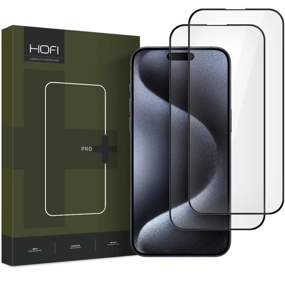 Beschermfolie HOFI Glass PRO+ voor Apple iPhone 16, Gehard Glas, Volledige Lijm, Set van 2 stuks, 2.5D, Zwart