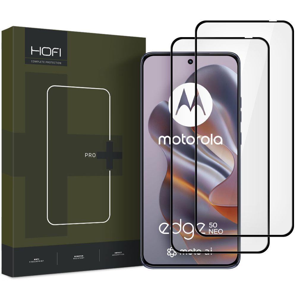 Beschermfolie HOFI Glass PRO+ voor Motorola Edge 50 Neo, Gehard Glas, Volledige Lijm, Set van 2 stuks, 2.5D, Zwart