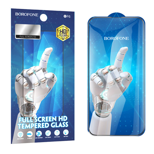 Screen Protector Borofone BF6 Diamond Armor voor Apple iPhone 16 Pro, Glasbeschermd, Volledig gelijmd, Set van 10 stuks, Zwart