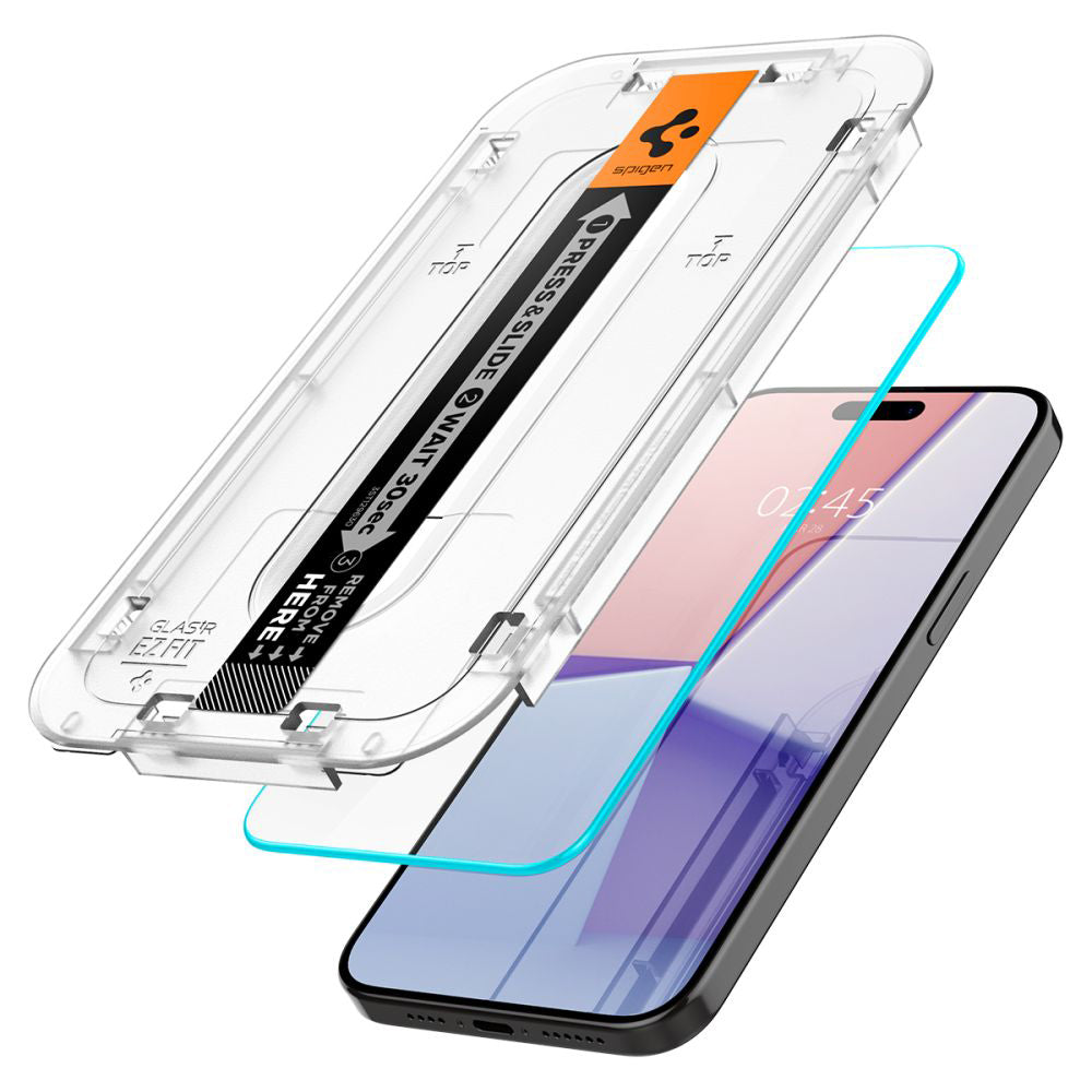 Beschermfolie Spigen GlastR EZ FIT voor Apple iPhone 15 Pro Max, Gehard Glas, Volledige Lijm, Set van 2 stuks AGL06872