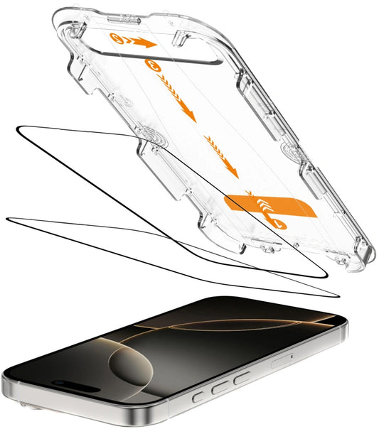 Beschermfolie Tech-Protect Quick Set+ voor Apple iPhone 16 Pro, Gehard Glas, Volledige Lijm, Set van 2 stuks, Zwart