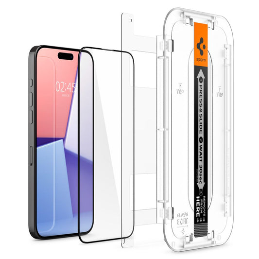Spigen EZ FIT Screen Protector voor Apple iPhone 15, Afgeschermd glas, volledige verlijming, 2.5D, Case Friendly, zwart AGL06908 AGL06908
