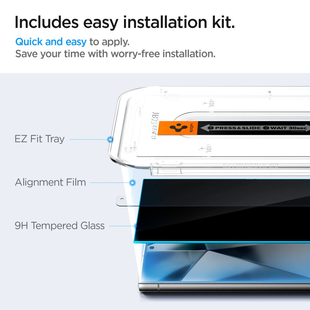 Spigen EZ FIT Privacy Screen Protector voor Samsung Galaxy S24 Ultra S928, beschermend glas, volledig gelijmd, set van 2 stuks