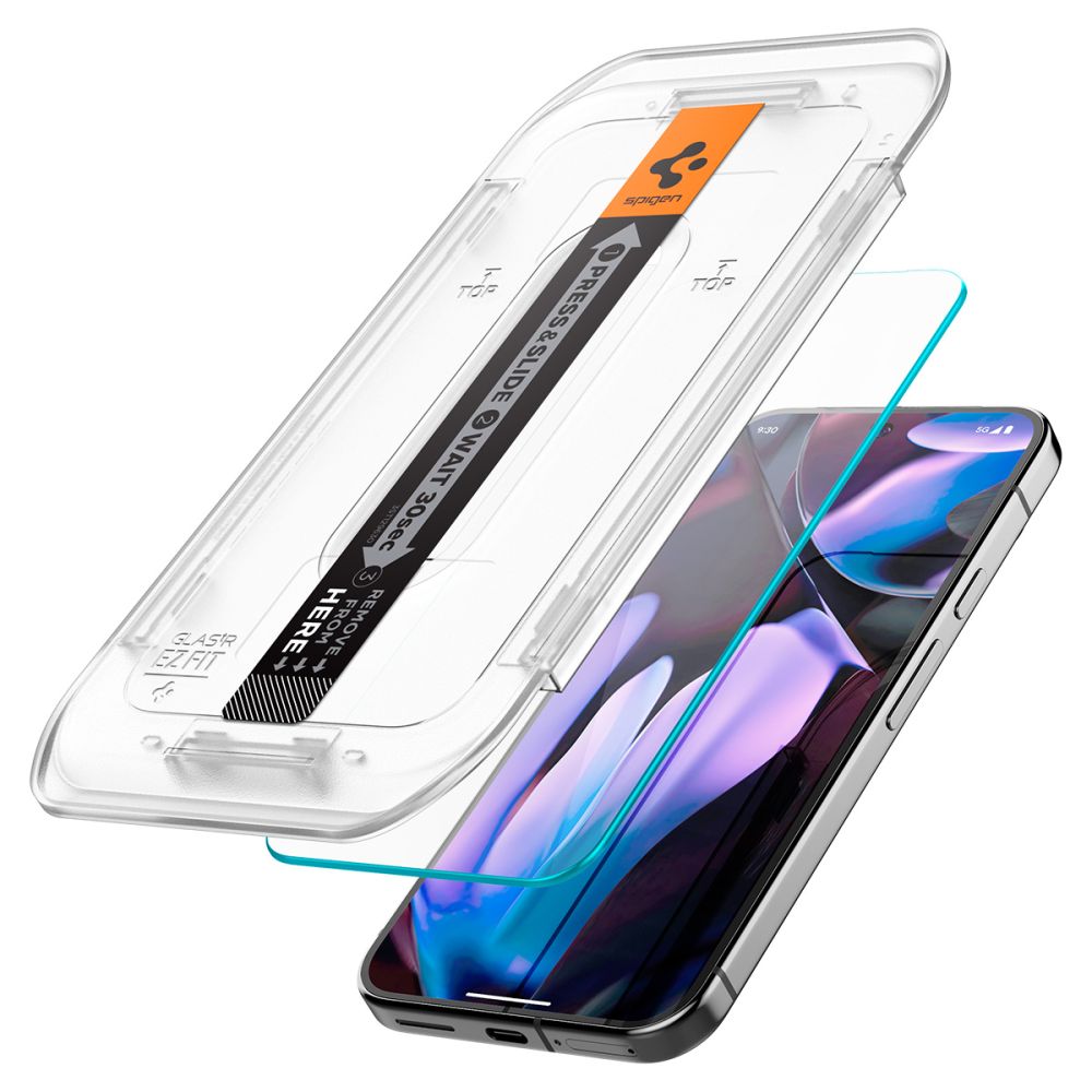 Spigen GlastR EZ FIT schermbeschermfolie voor Google Pixel 9 / 9 Pro, Gehard Glas, Volledige Lijm, Set van 2 stuks, 2.5D AGL08442