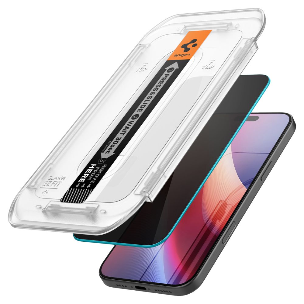 Privacy Screen Protector Spigen GlastR EZ FIT voor Apple iPhone 17 Pro / 17 / 16 Pro, Gehard Glas, Volledige Lijm, Set van 2 stuks AGL07929