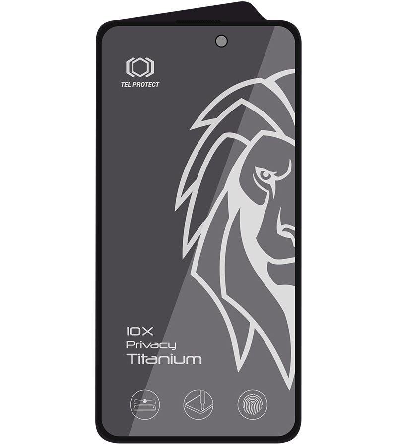 Privacy-schermbeschermer Tel Protect 10X Plus Titanium voor Apple iPhone 17 / 16 Pro, gehard glas, volledige kleeflaag