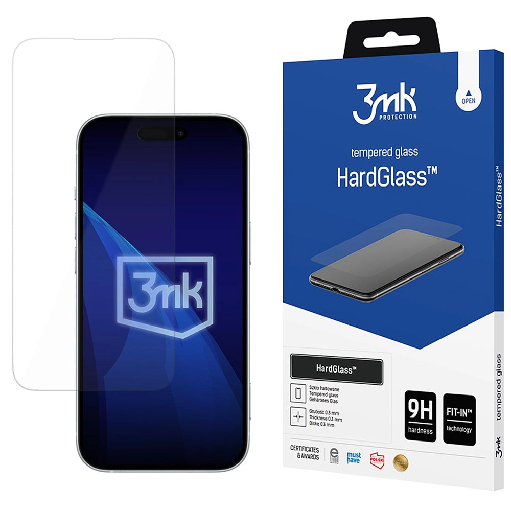 3MK HardGlass schermbeschermfolie voor Apple iPhone 18 Pro / 17 Pro / 17 / 16 Pro, gehard glas, volledige lijm