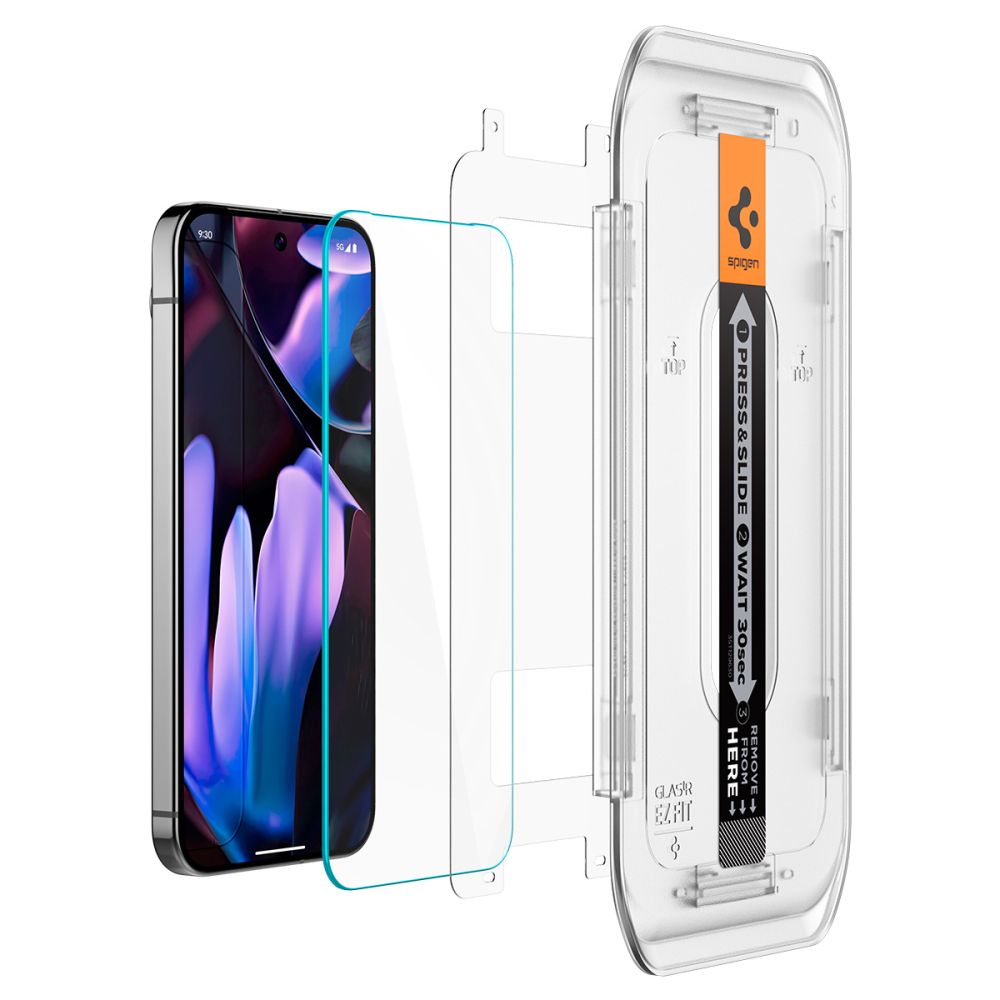 Spigen GlastR EZ FIT schermbeschermfolie voor Google Pixel 9 / 9 Pro, Gehard Glas, Volledige Lijm, Set van 2 stuks, 2.5D AGL08442