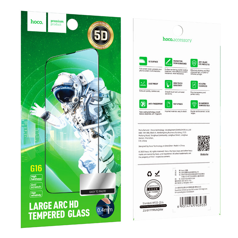 Beschermfolie HOCO G16 voor Apple iPhone 12 Pro Max, Gehard Glas, Volledige Lijm, 5D, Zwart