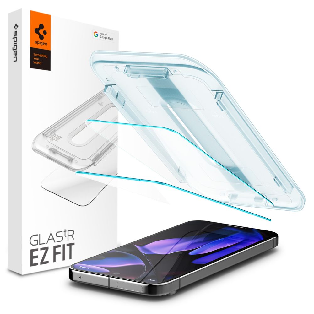 Spigen GlastR EZ FIT schermbeschermfolie voor Google Pixel 9 / 9 Pro, Gehard Glas, Volledige Lijm, Set van 2 stuks, 2.5D AGL08442