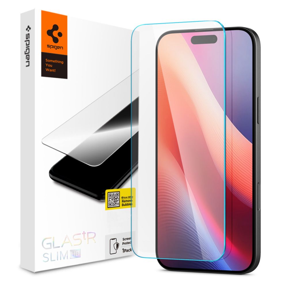 Beschermfolie Scherm Spigen GlastrR Slim HD voor Apple iPhone 16 / 15, Gehard Glas, Volledige Lijm, 2.5D AGL06910