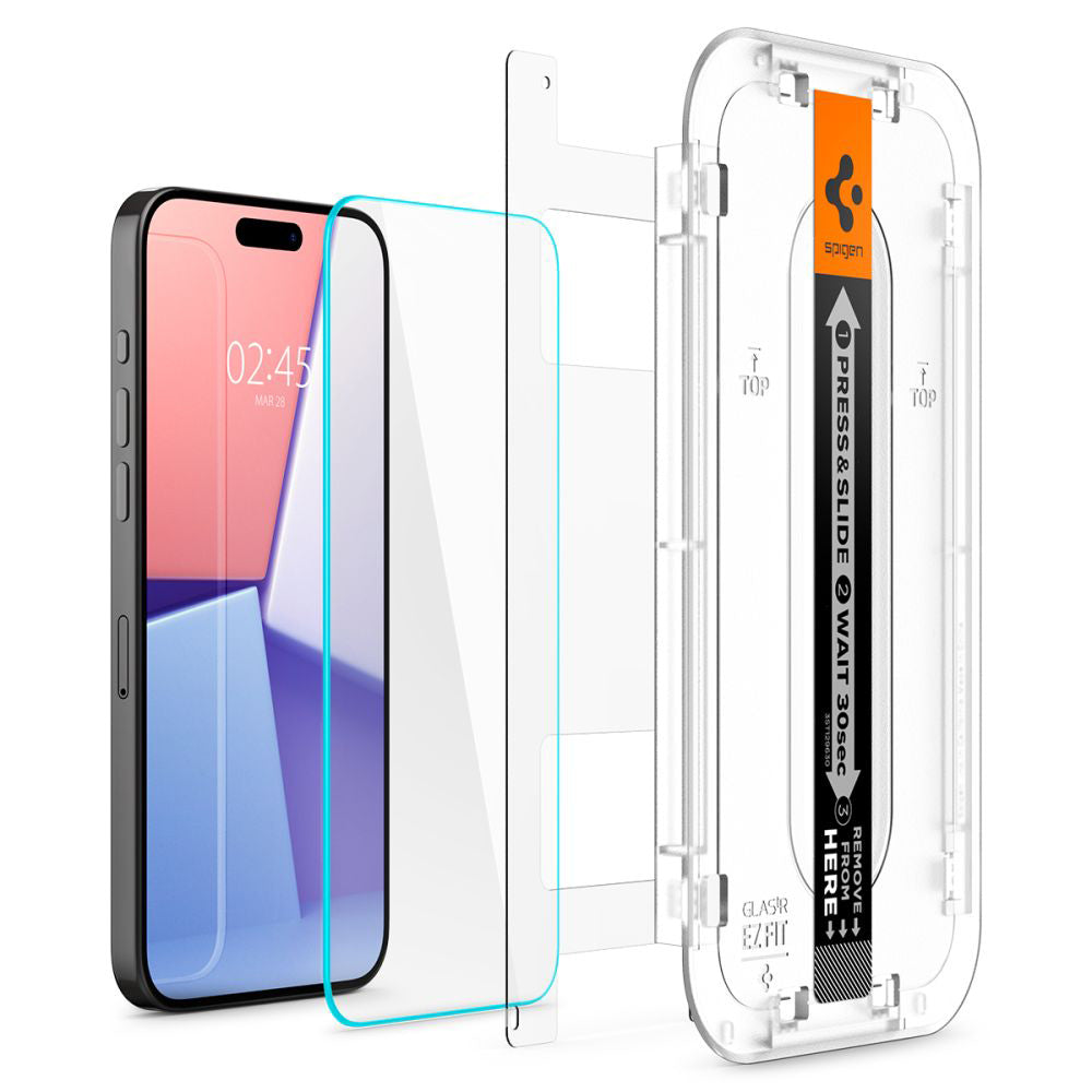 Beschermfolie Spigen GlastR EZ FIT voor Apple iPhone 15 Pro Max, Gehard Glas, Volledige Lijm, Set van 2 stuks AGL06872