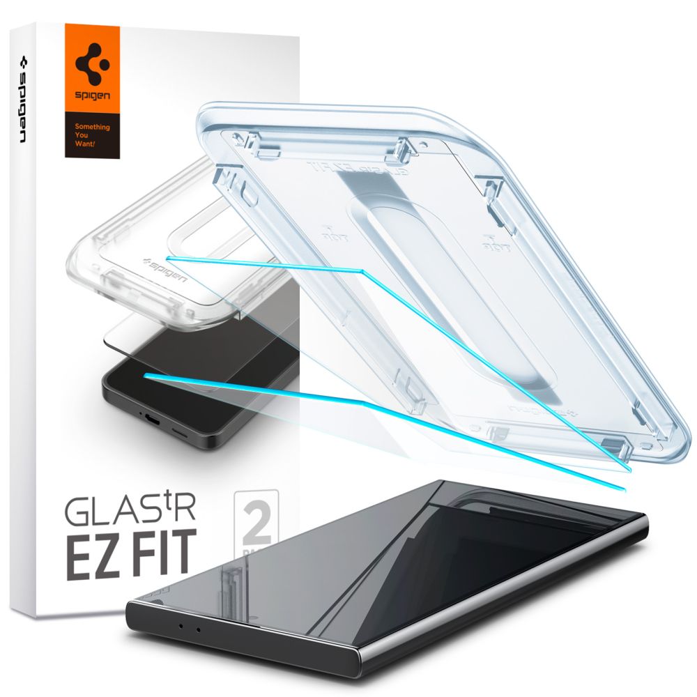 Spigen EZ FIT Screen Protector voor Samsung Galaxy S24 Ultra S928, Glasbeschermd, Volledig gelijmd, Set 2 stuks