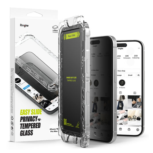 Privacy Screen Protector Ringke Easy Slide voor Apple iPhone 16 Pro Max, Glasbeschermd, Volledig gelijmd, Set 2 stuks