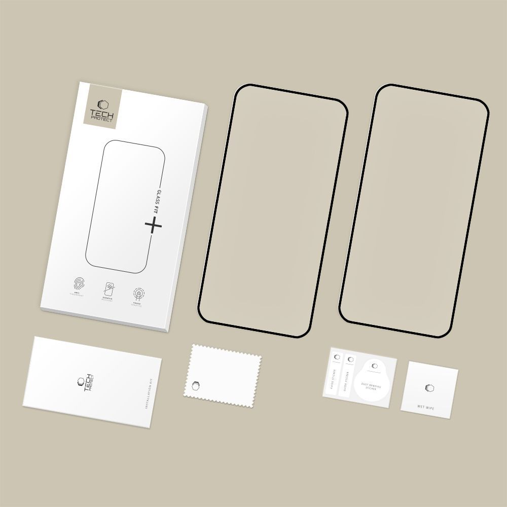 Tech-Protect FIT+ schermbeschermfolie voor Motorola Moto G77 / G67, gehard glas, volledige lijm, set van 2 stuks, 2.5D, zwart