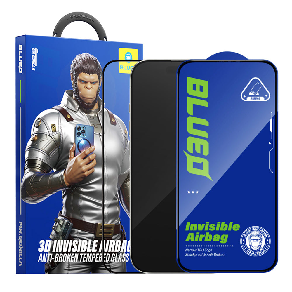 Blueo Anti-Broken schermbeschermfolie voor Apple iPhone 17 Pro / 17 / 16 Pro, gehard glas, volledige lijm, zwart