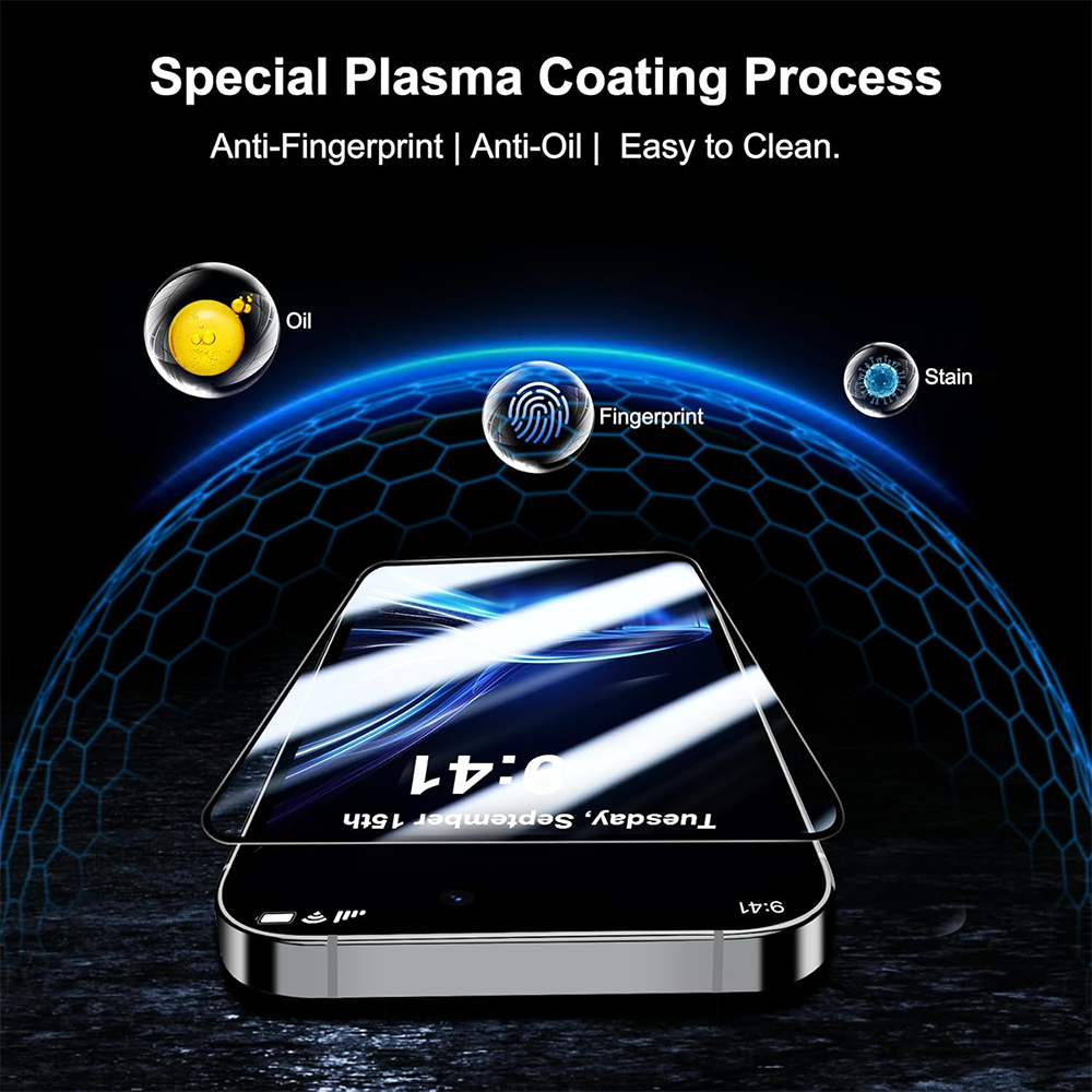 Blueo Anti-Broken schermbeschermfolie voor Apple iPhone 17 Pro / 17 / 16 Pro, gehard glas, volledige lijm, zwart