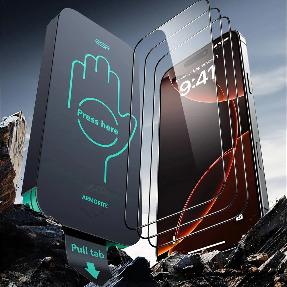 Beschermfolie ESR Armorite UltraFit voor Apple iPhone 17 Pro Max, Gehard Glas, Volledige Lijm, Set van 3 stuks, Zwart
