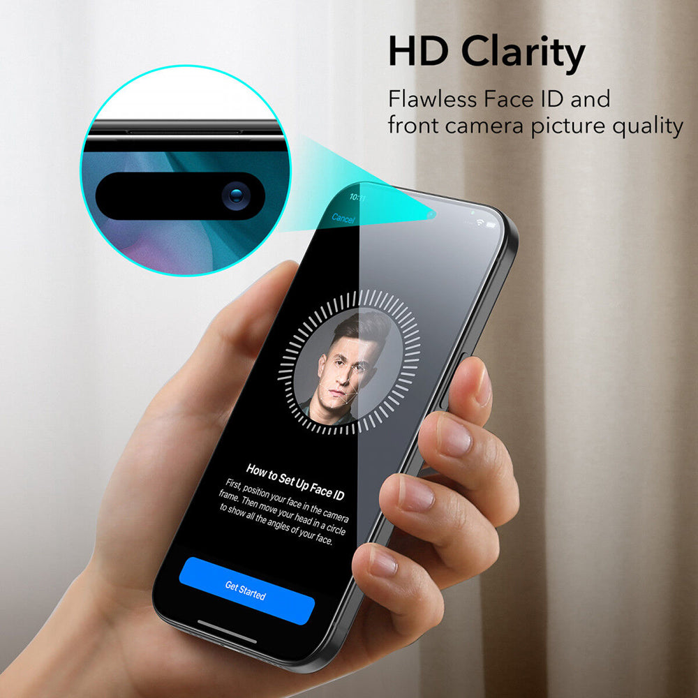 Beschermfolie ESR Scherm voor Apple iPhone 15, Gehard Glas, Volledige Lijm, Zwart