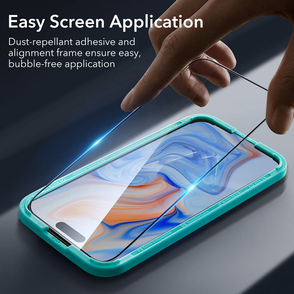 Beschermfolie ESR Scherm voor Apple iPhone 15, Gehard Glas, Volledige Lijm, Zwart