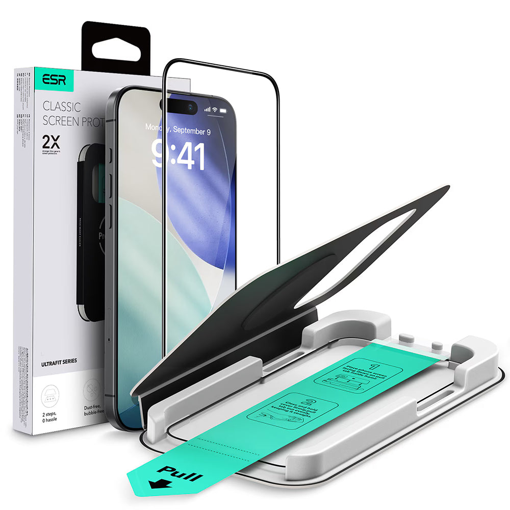 Beschermfolie ESR UltraFit voor Apple iPhone 17 Pro Max, Gehard Glas, Volledige Lijm, Zwart