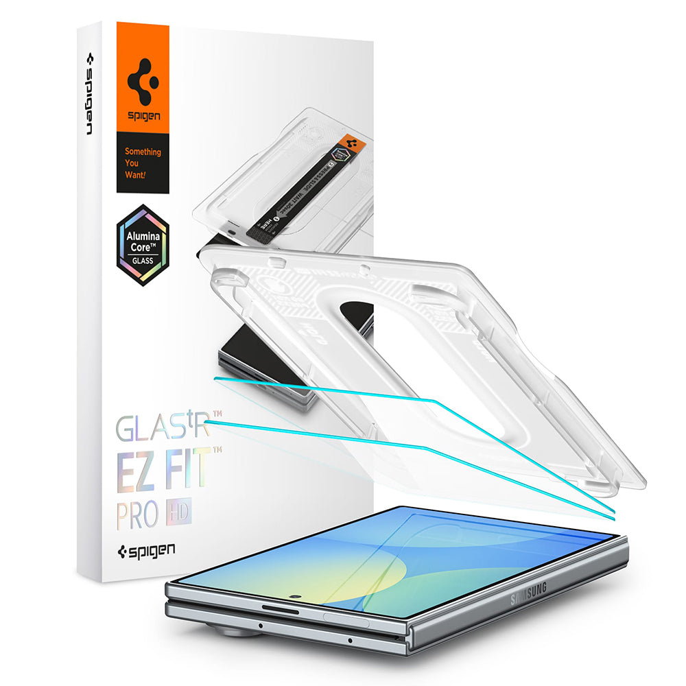 Spigen GlastR EZ FIT Pro HD Buiten Scherm Beschermfolie voor Samsung Galaxy Z Fold8 F971, Gehard Glas, Volledige Lijm, Set van 2 stuks AGL11943