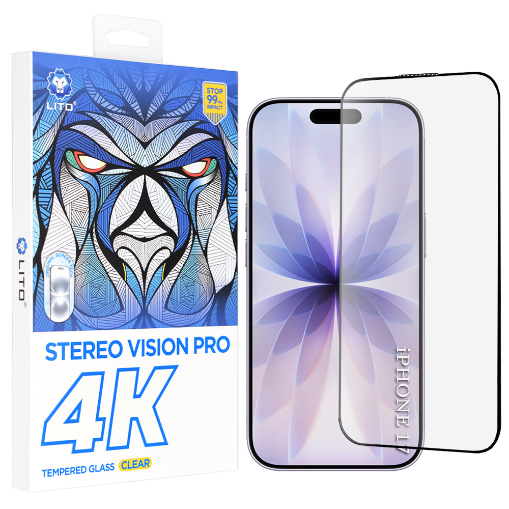 Beschermfolie Lito D+ Max 4K voor Apple iPhone 17 / 16 Pro, Gehard Glas, Volledige Lijm, Zwart