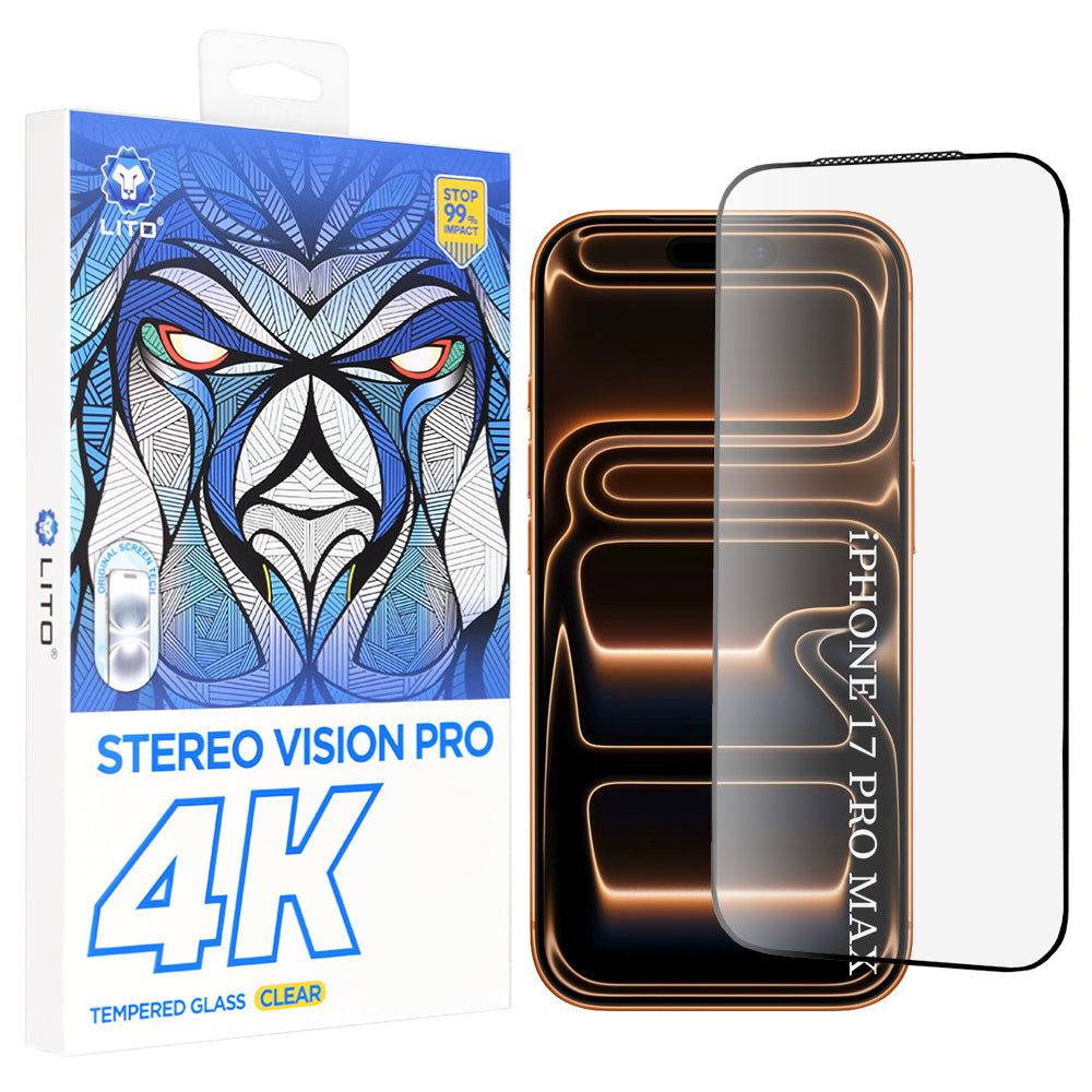 Beschermfolie Lito D+ Max 4K voor Apple iPhone 17 Pro Max, Gehard Glas, Volledige Lijm, Zwart