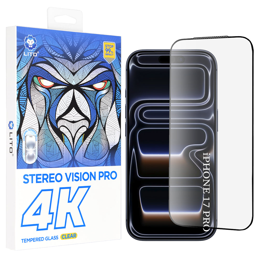 Beschermfolie Lito D+ Max 4K Scherm voor Apple iPhone 17 Pro, Gehard Glas, Volledige Lijm, Zwart