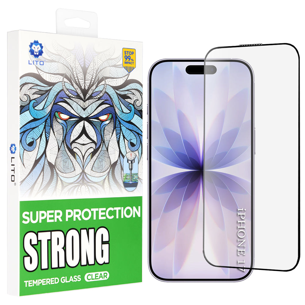 Beschermfolie Lito D+ Max Strong voor Apple iPhone 17 / 16 Pro, Gehard Glas, Volledige Lijm, Zwart