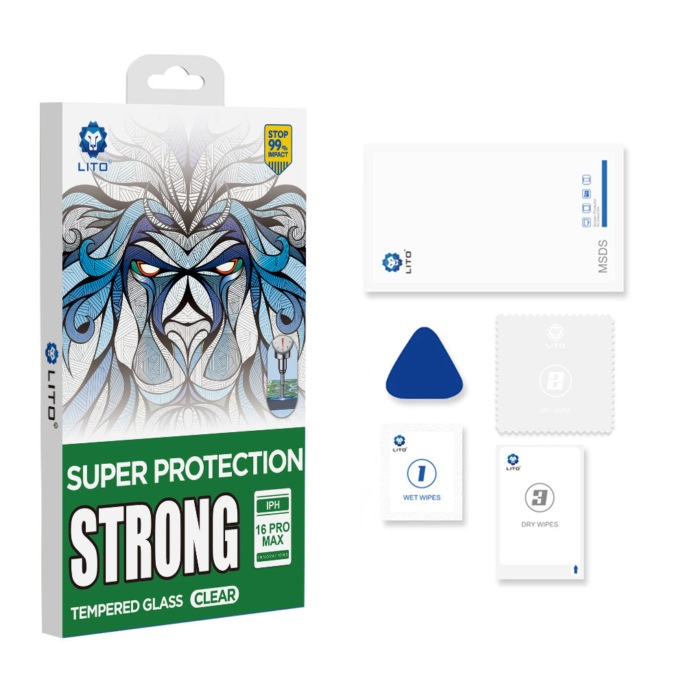 Beschermfolie Lito D+ Max Strong voor Apple iPhone 17 / 16 Pro, Gehard Glas, Volledige Lijm, Zwart