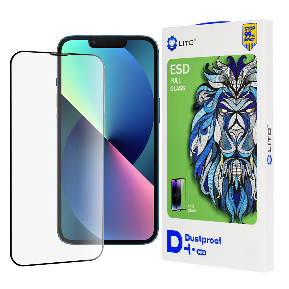 Beschermfolie Lito D+ Pro Dustproof voor Apple iPhone 14 / 13 Pro / 13, Gehard Glas, Volledige Lijm, Zwart