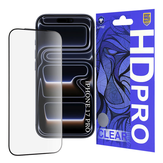 Beschermfolie Lito HD Pro Clear voor Apple iPhone 17 Pro, Gehard Glas, Volledige Lijm, Zwart