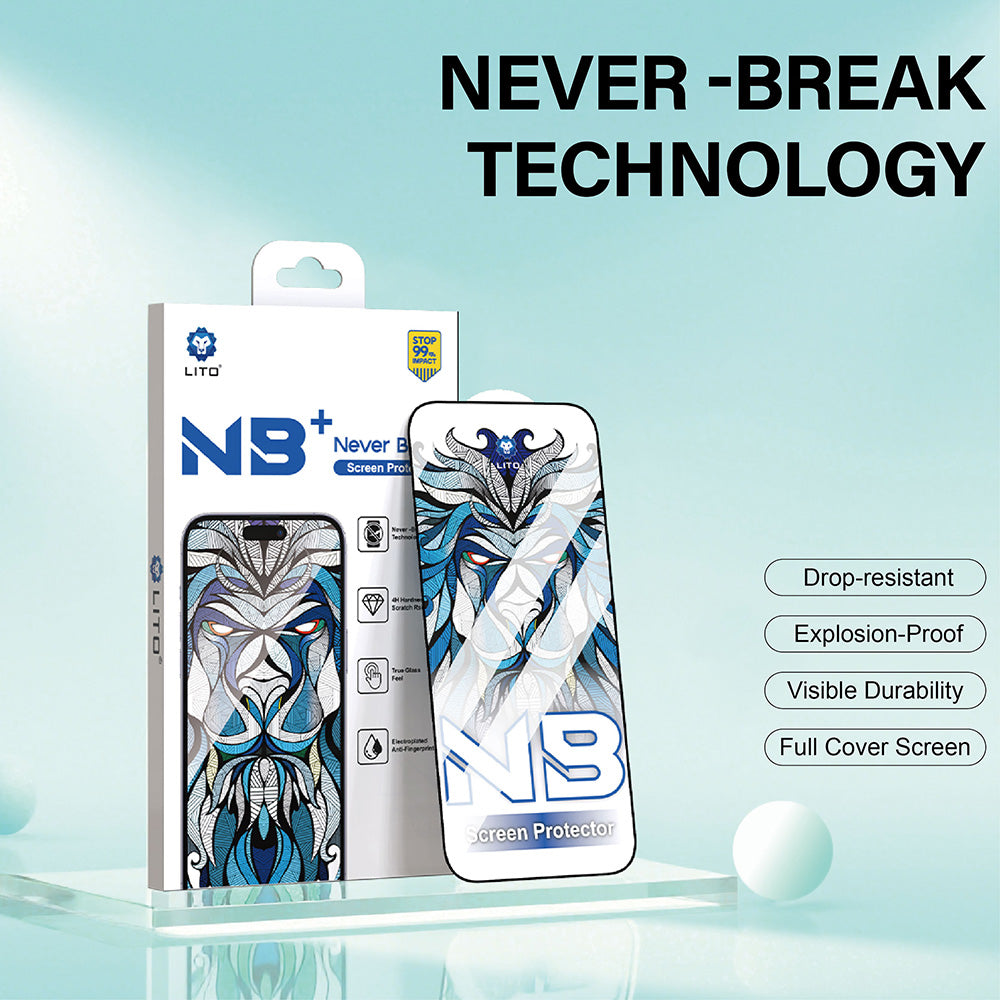 Beschermfolie Lito NB Scherm voor Apple iPhone 17 / 16 Pro, Gehard Glas, Volledige Lijm, Zwart