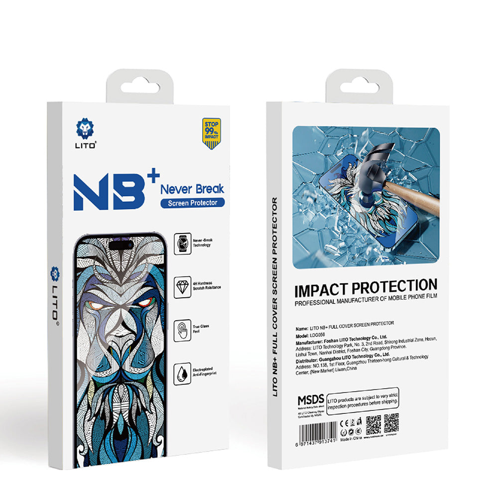 Beschermfolie Lito NB Scherm voor Apple iPhone 17 / 16 Pro, Gehard Glas, Volledige Lijm, Zwart