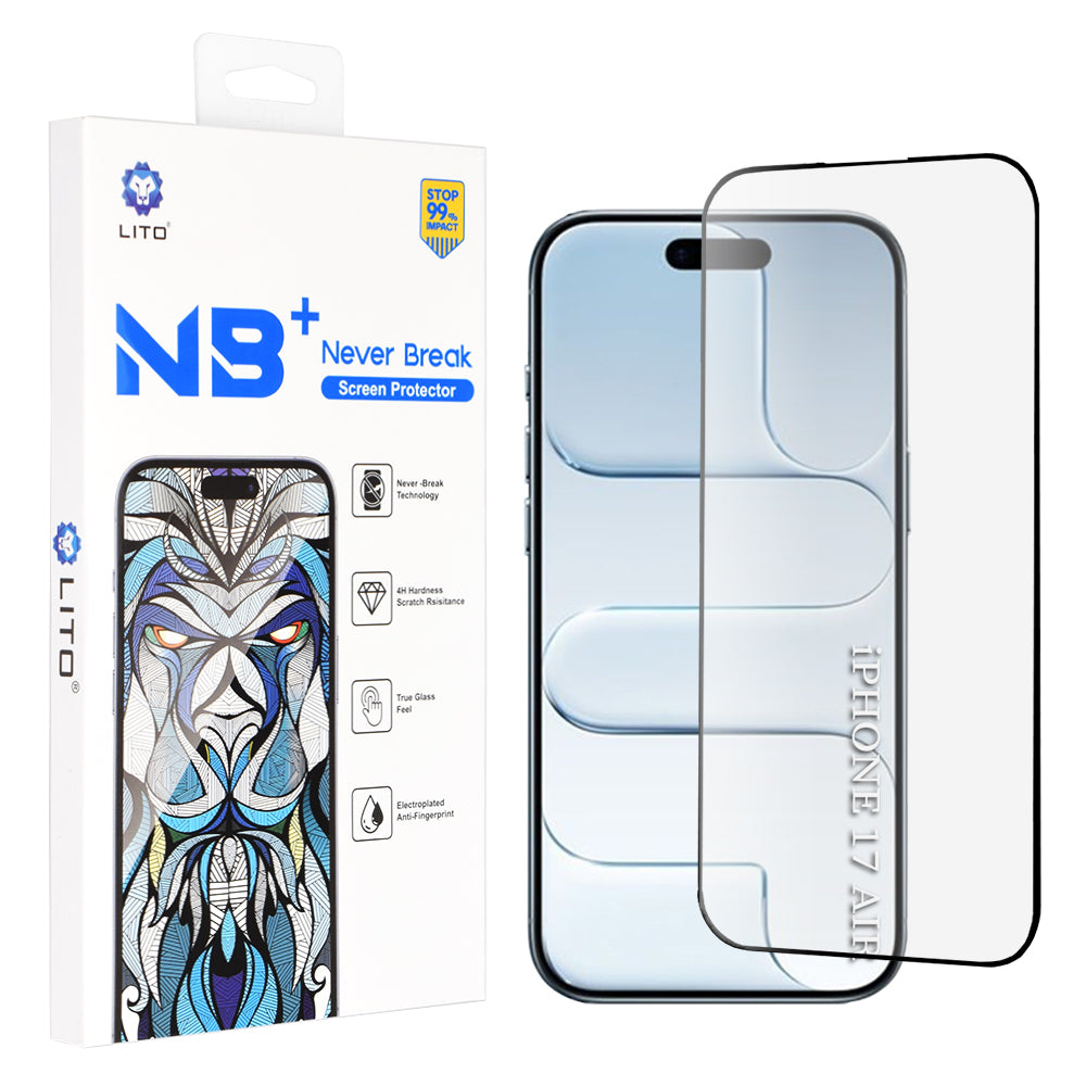 Beschermfolie Lito NB Scherm voor Apple iPhone 17 Air, Gehard Glas, Volledige Lijm, Zwart