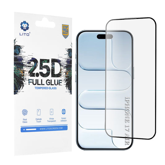 Beschermfolie Lito Scherm voor Apple iPhone 17 Air, Gehard Glas, Full Glue, 2.5D, Zwart