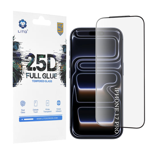 Beschermfolie Lito Scherm voor Apple iPhone 17 Pro, Gehard Glas, Full Glue, 2.5D, Zwart