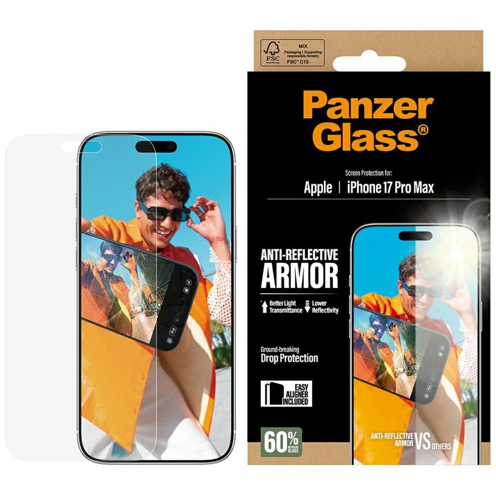 Matte PanzerGlass Armor EasyAligner schermbeschermfolie voor Apple iPhone 17 Pro Max, Gehard Glas, Volledige Lijm